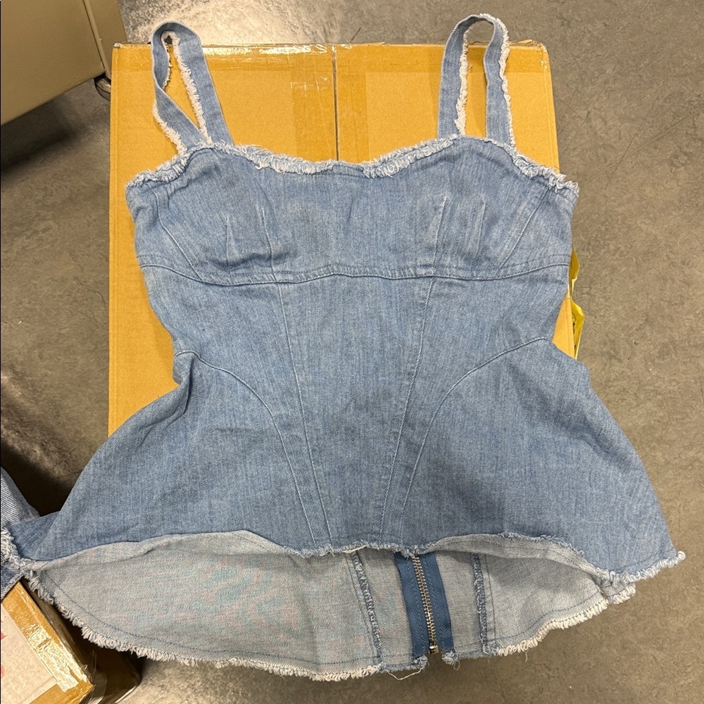 INTERMIX Blue Denim Top with Frayed Details Size P